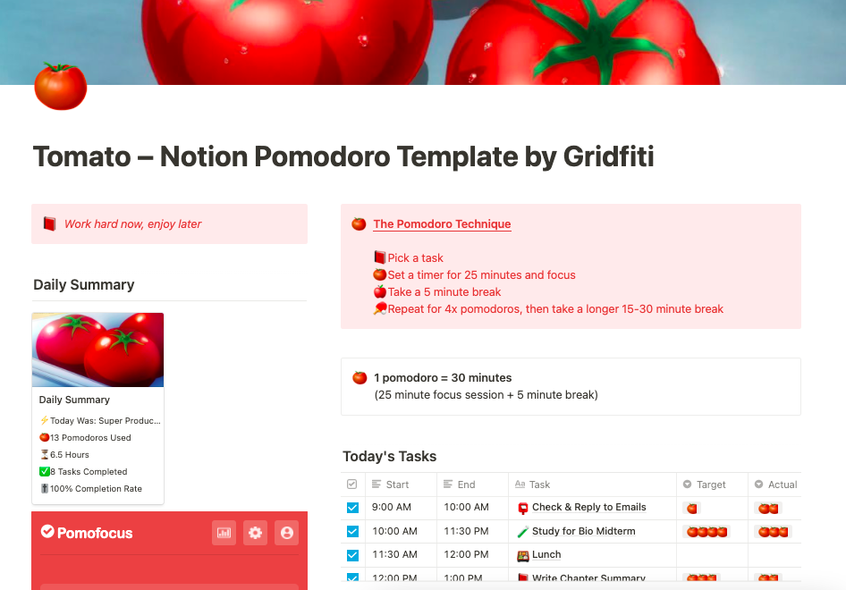 Notion Pomodoro Template for Students