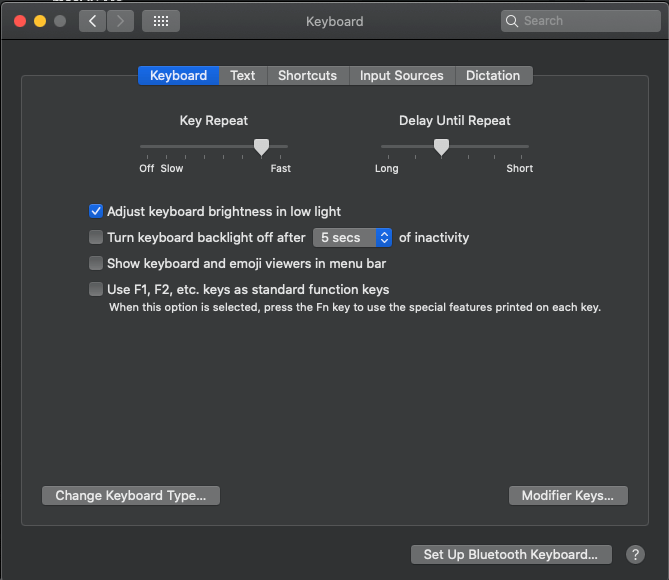 Mac keyboard settings