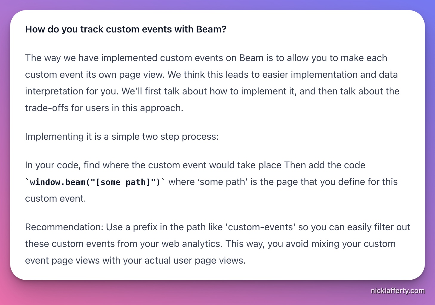 Beam Custom Events Screenshot