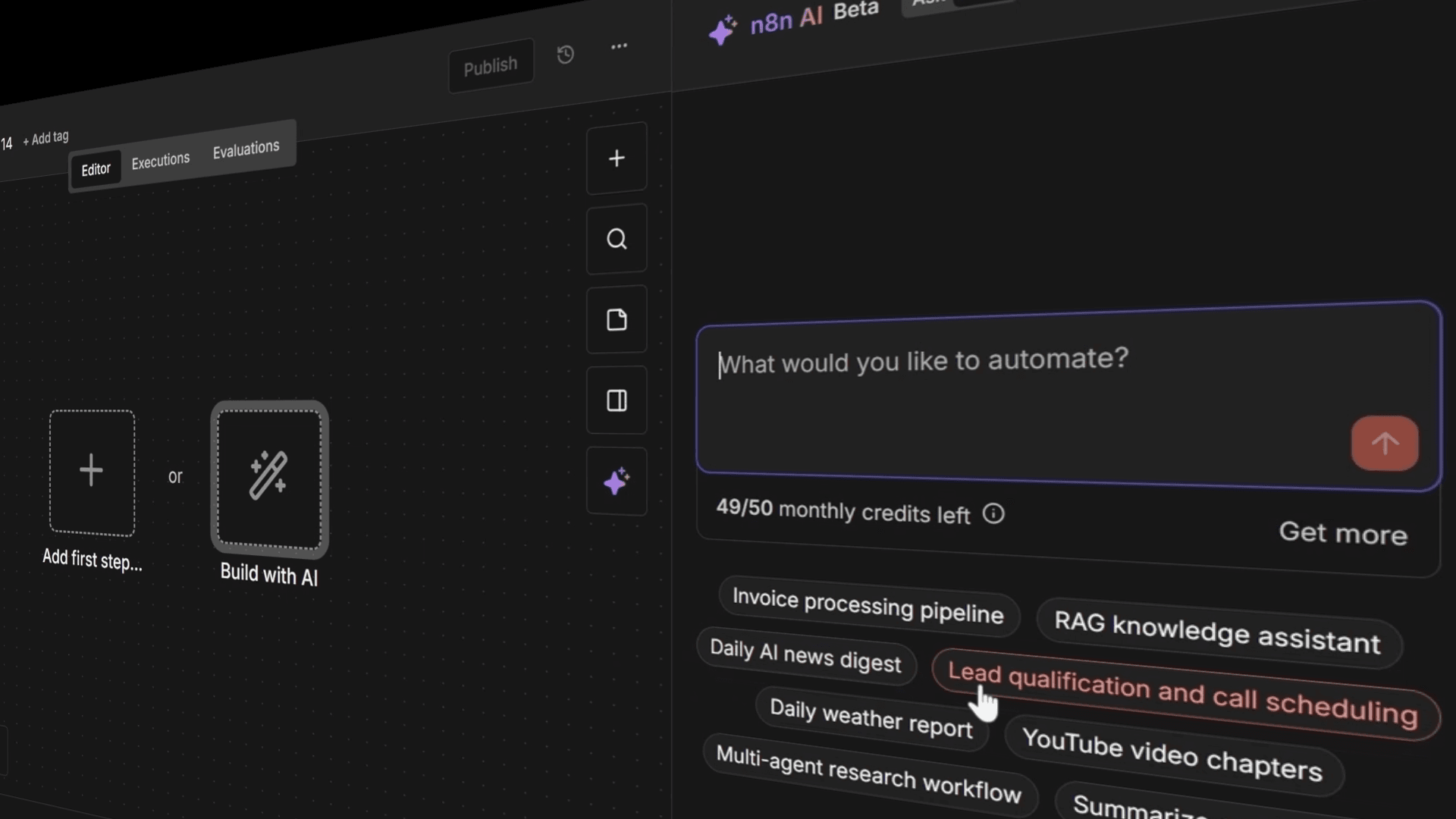 n8n AI workflow builder interface