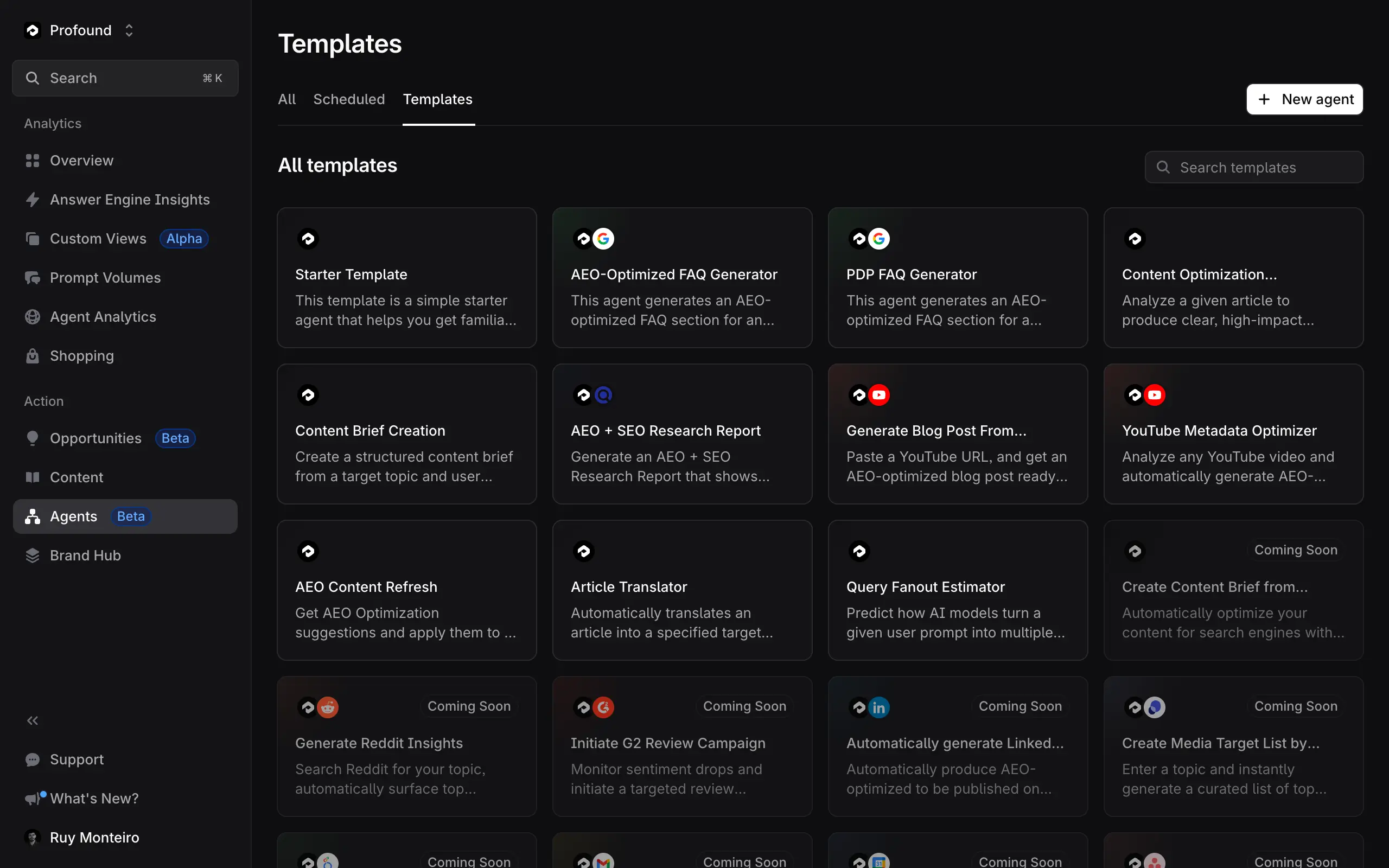 Profound Agent template marketplace