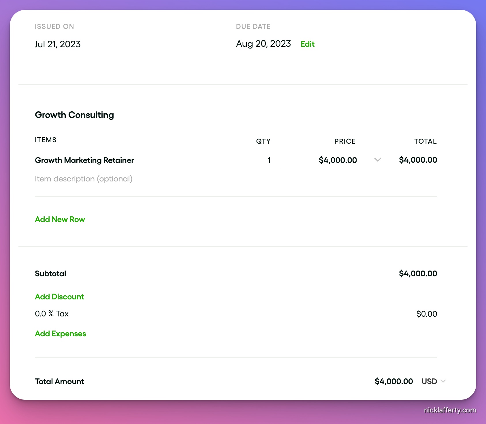 Bonsai Example Invoice