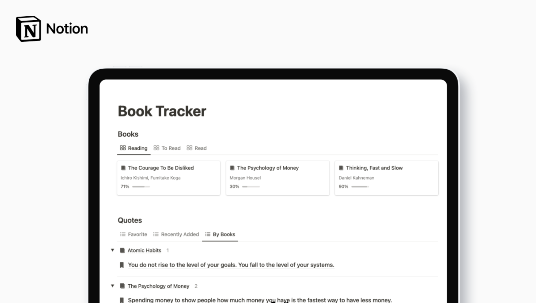 Notion Book Tracker Screenshot
