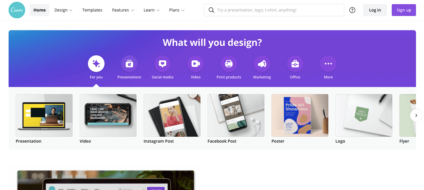 Canva homepage