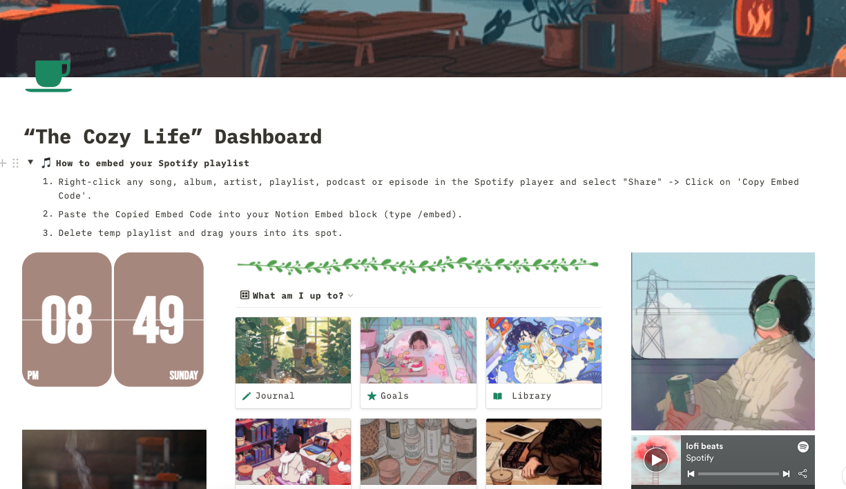 Cozy Life Notion Dashboard Screenshot