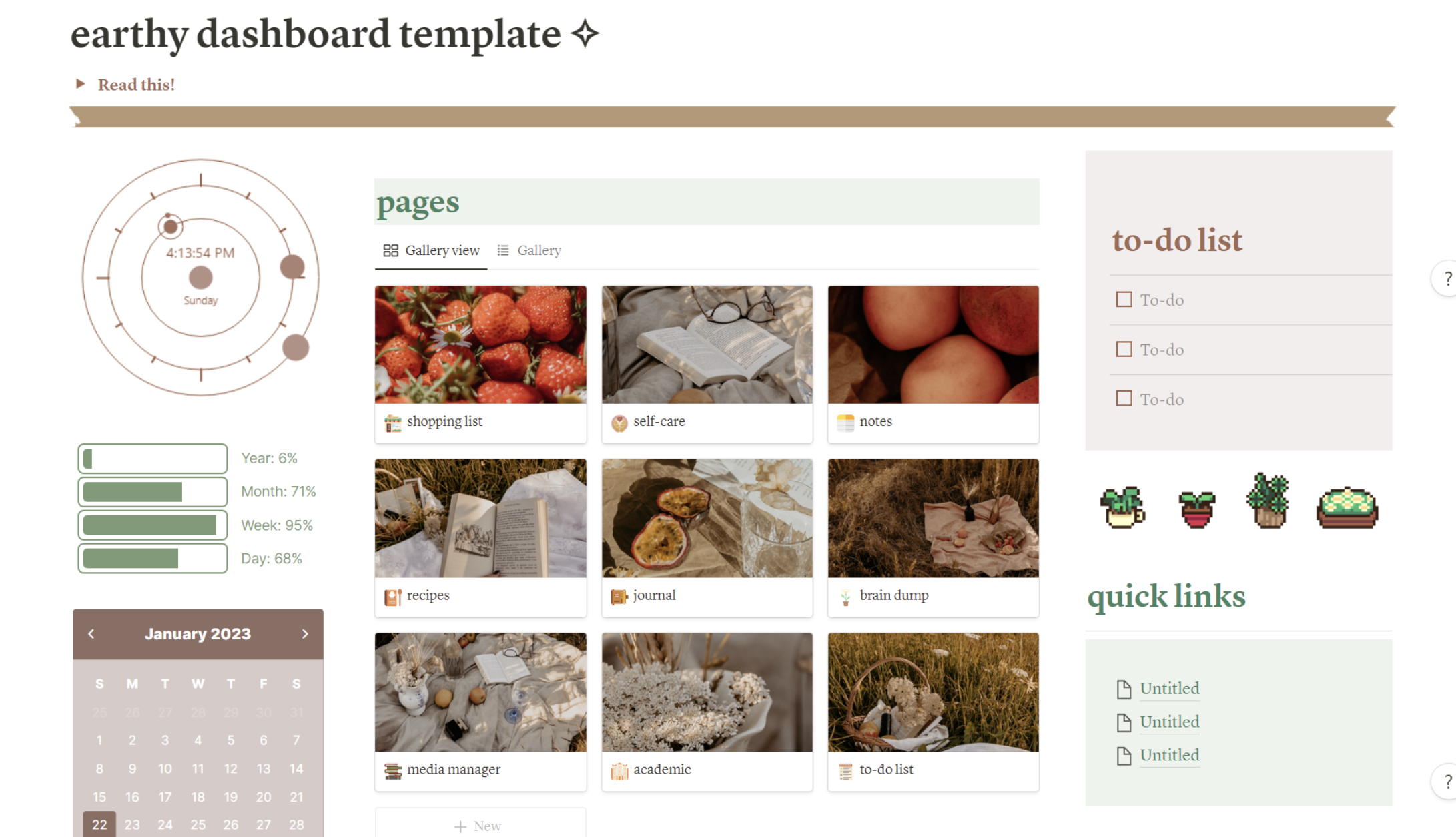 Earthy Cottagecore Notion Template