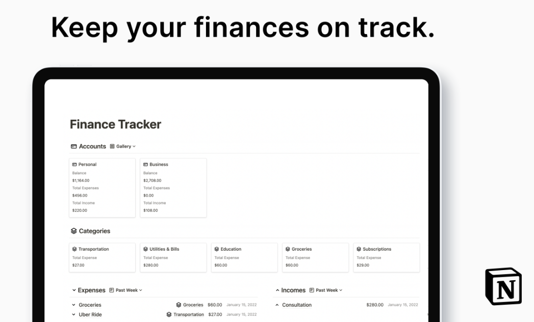Easlo Finance Tracker Screenshot Notion