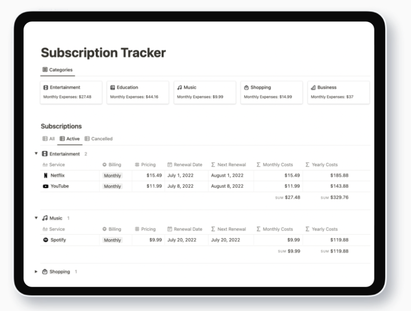 Easlo Notion Subscription Tracker