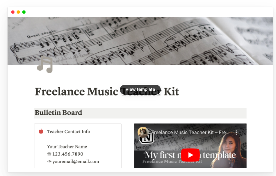 Freelance Music Teacher Notion Template Screenshot