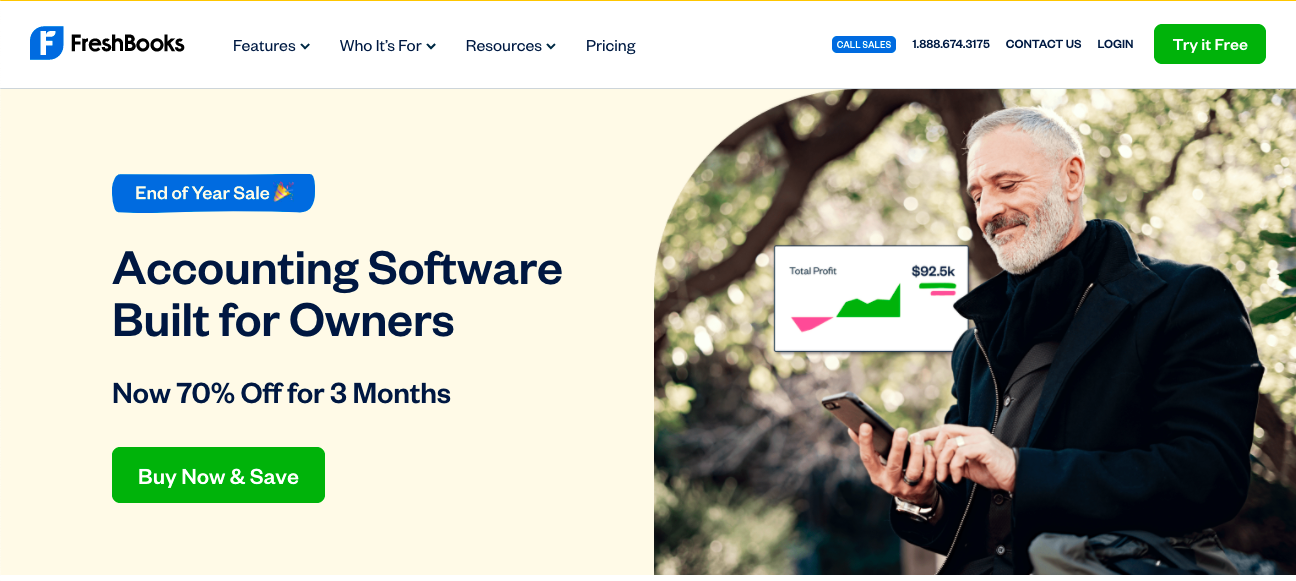 Freshbooks Homepage Screenshot