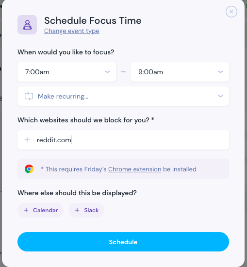 Friday app focus time