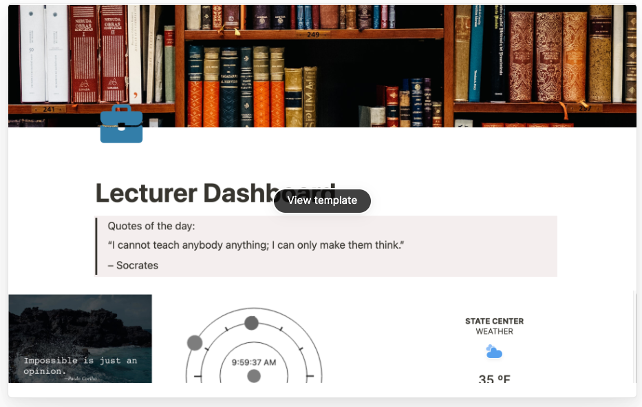 Lecturer Notion Dashboard Template Screenshot