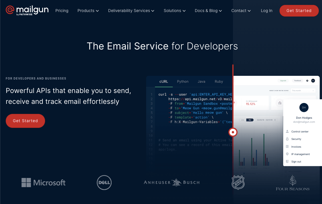 Mailgun Homepage Screenshot