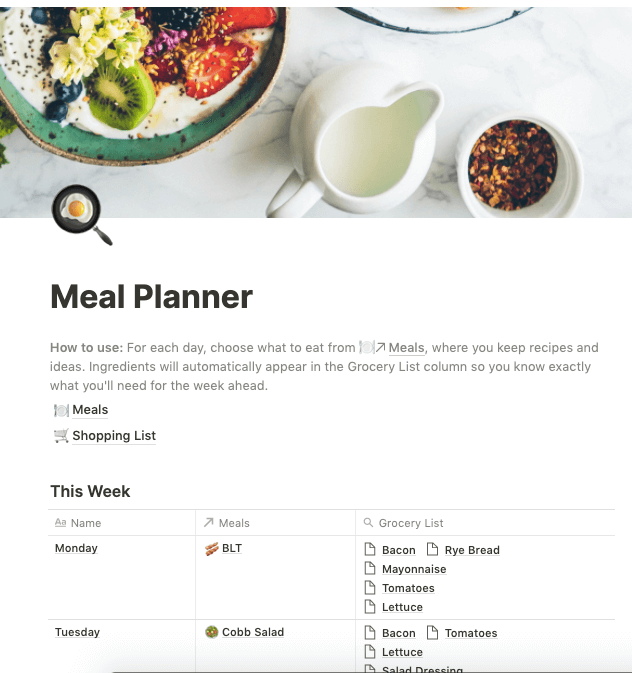 Notion Meal Planning Templat