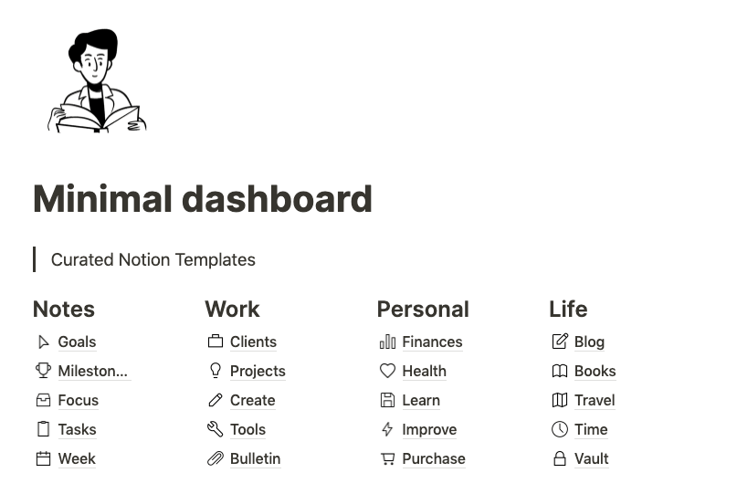 Notion Minimal Dashboard