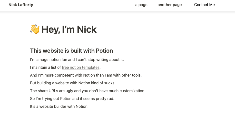 My potion website screenshot