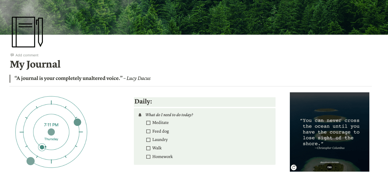 My Notion Journal Template Screenshot
