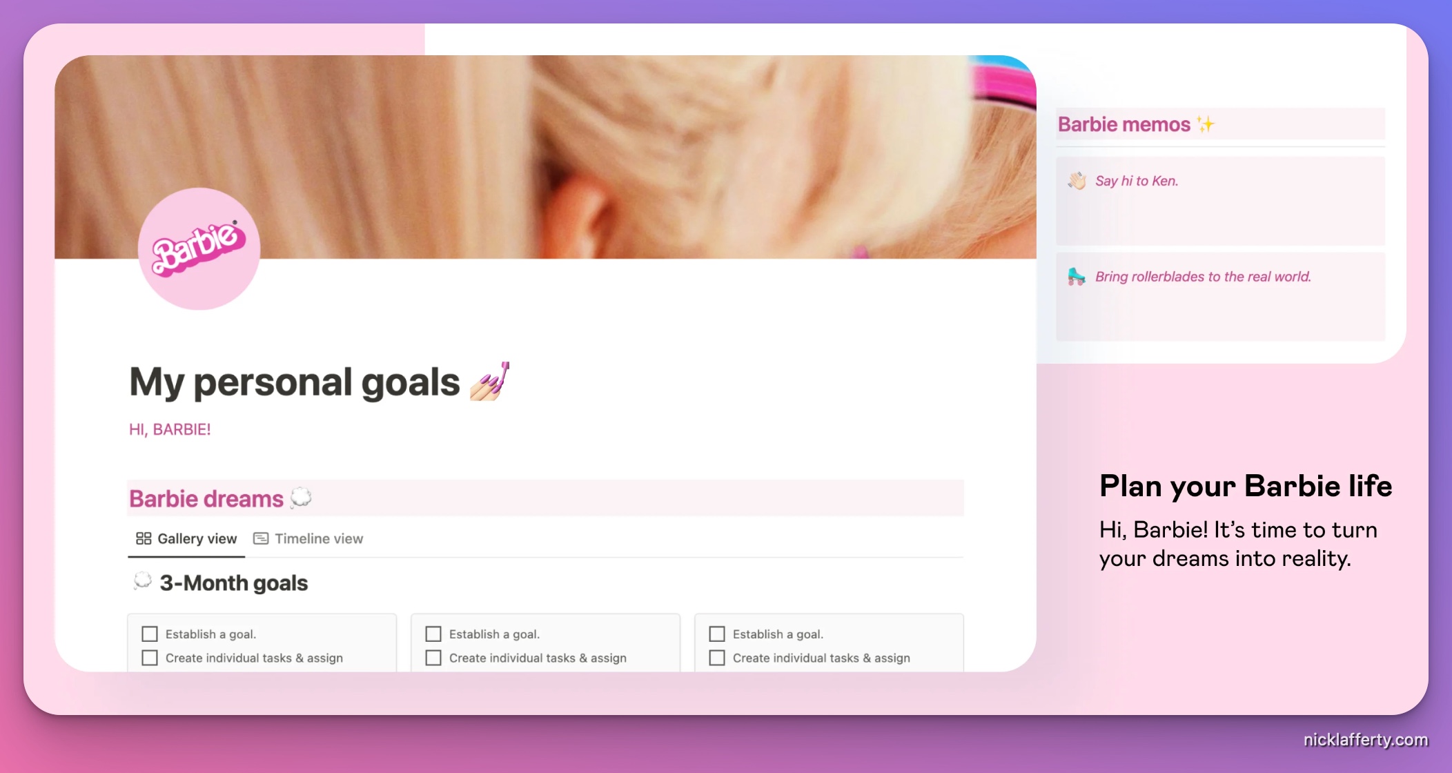 Notion Barbie Goals Planner