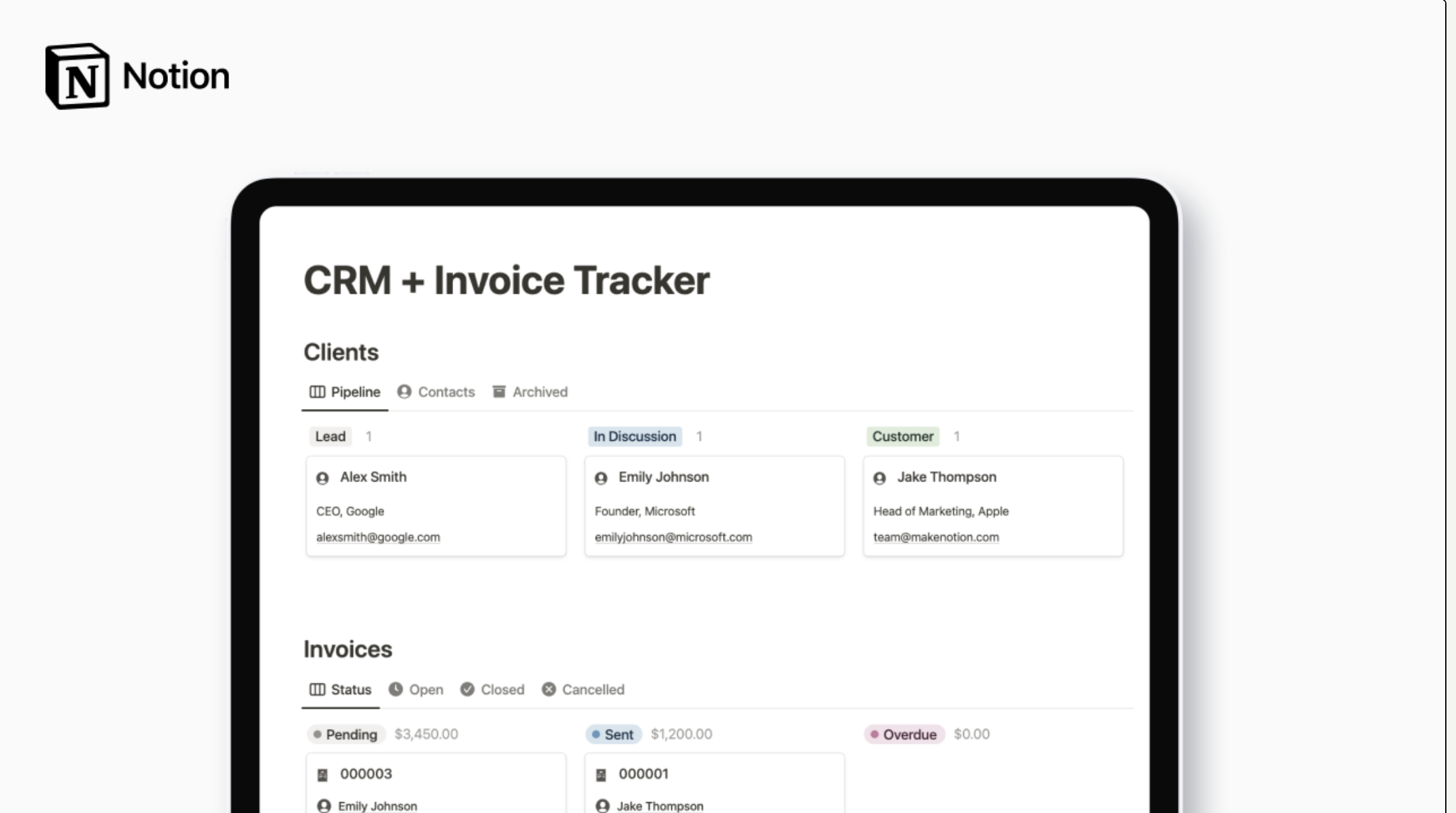 Notion CRM and Invoice Templates