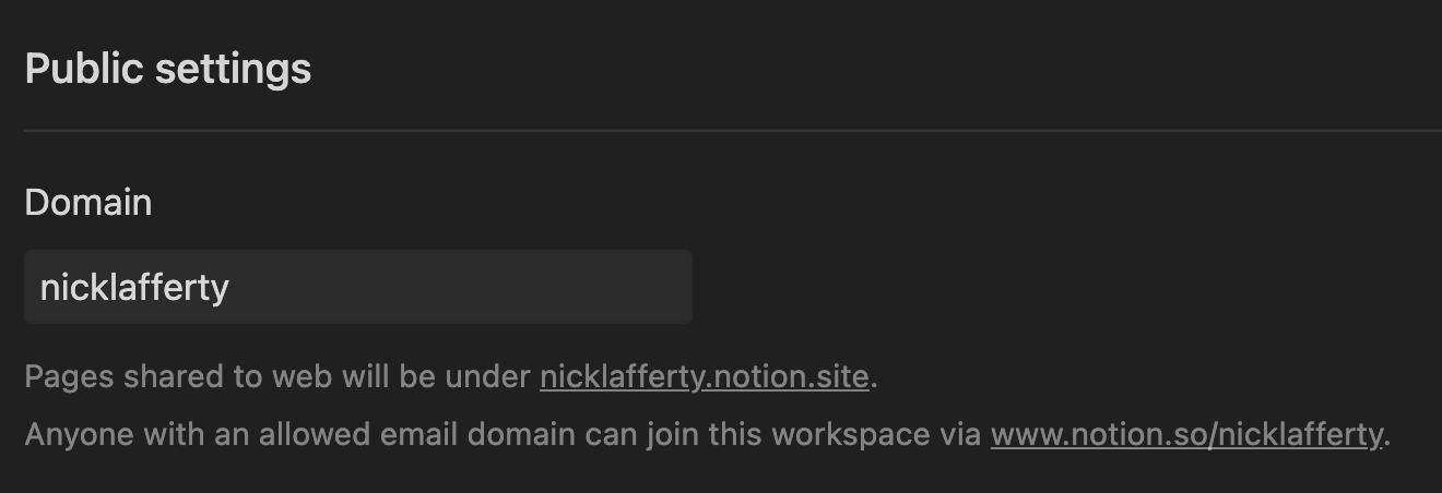 Notion Domain Settings Screenshot