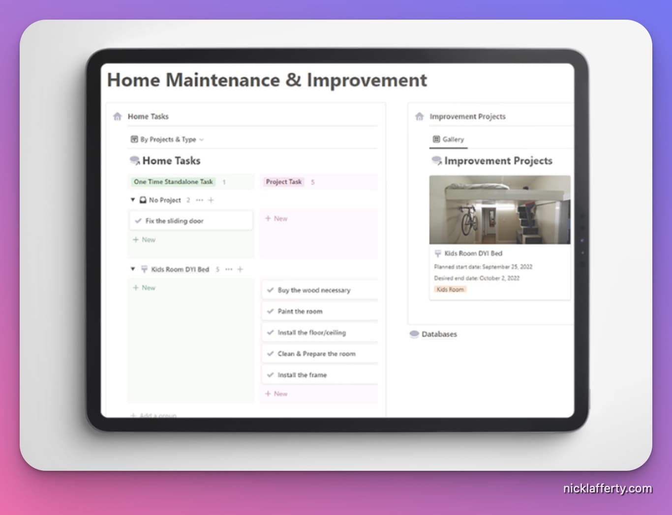 Notion Home Maintenance Tracker