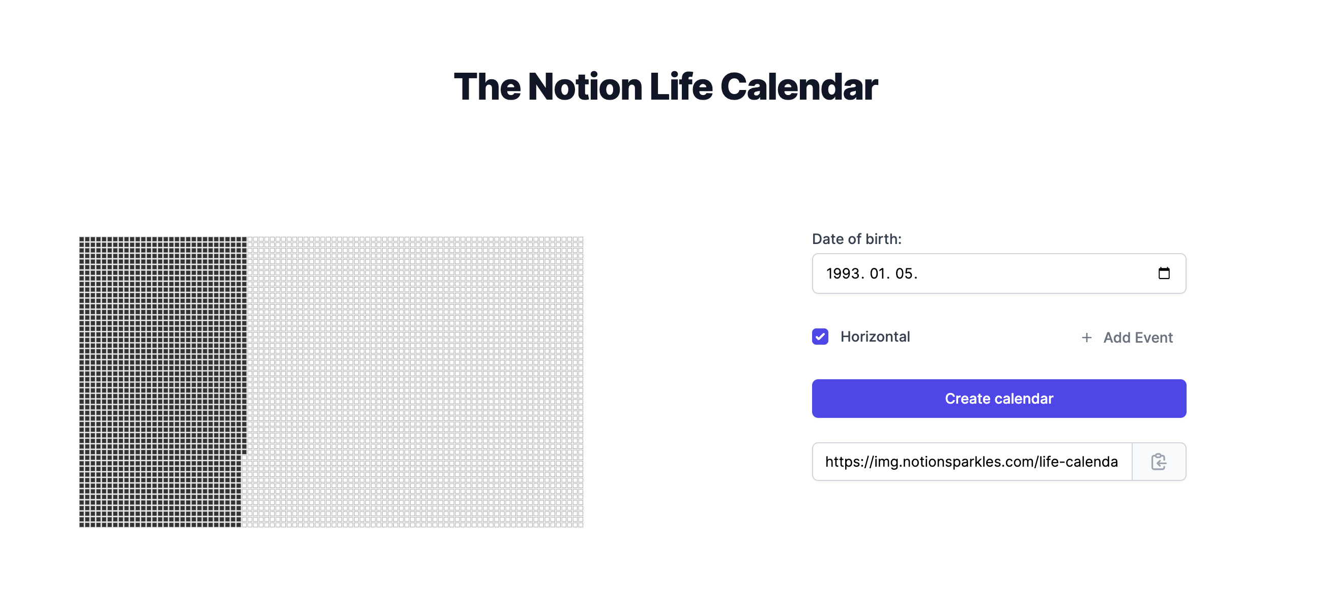 Notion Life Calendar Widget