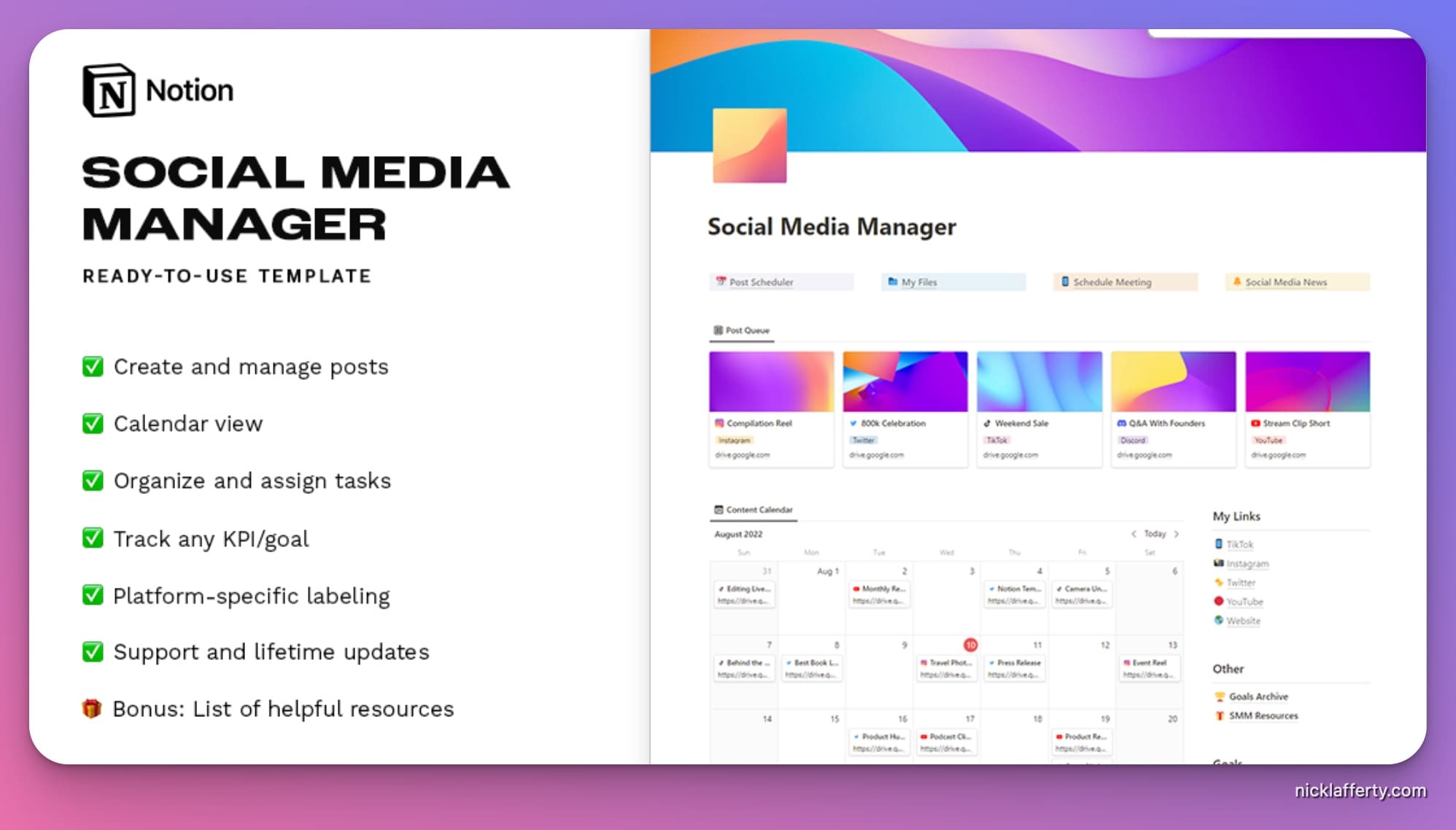 Matt Social Media Manager Template for Notion