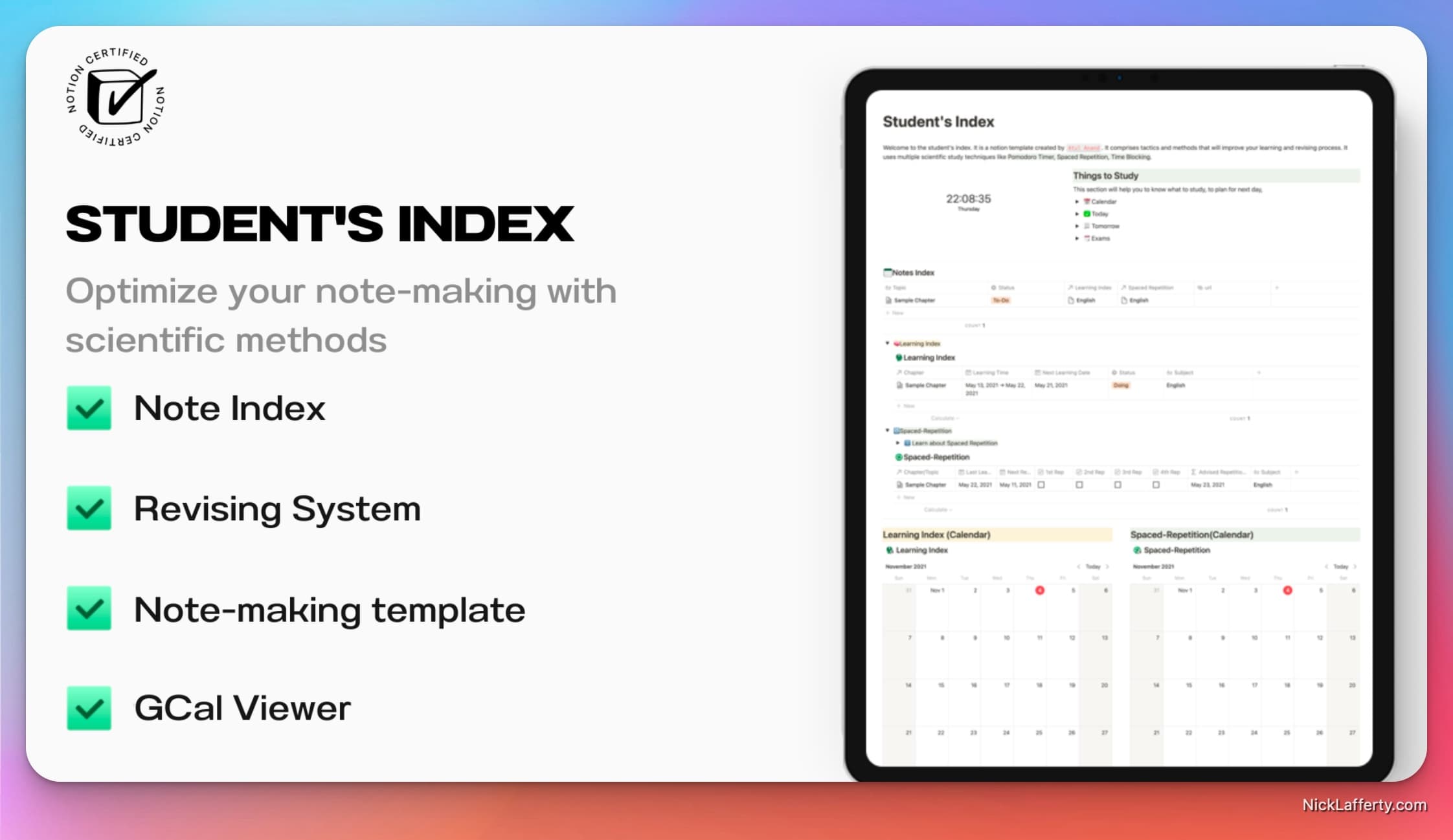 Notion Student Index Templat Screenshot