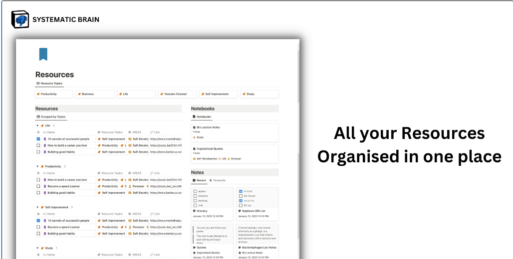 Notion Systematic Brain Template Screenshot