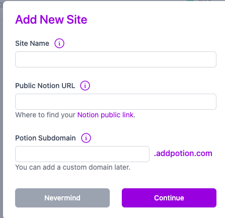 Potion Add Site Field