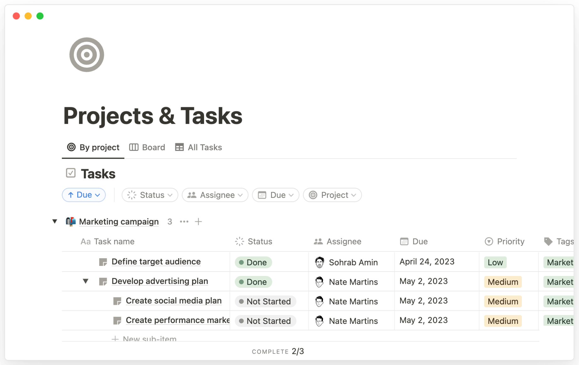 Project &amp; Tasks Template