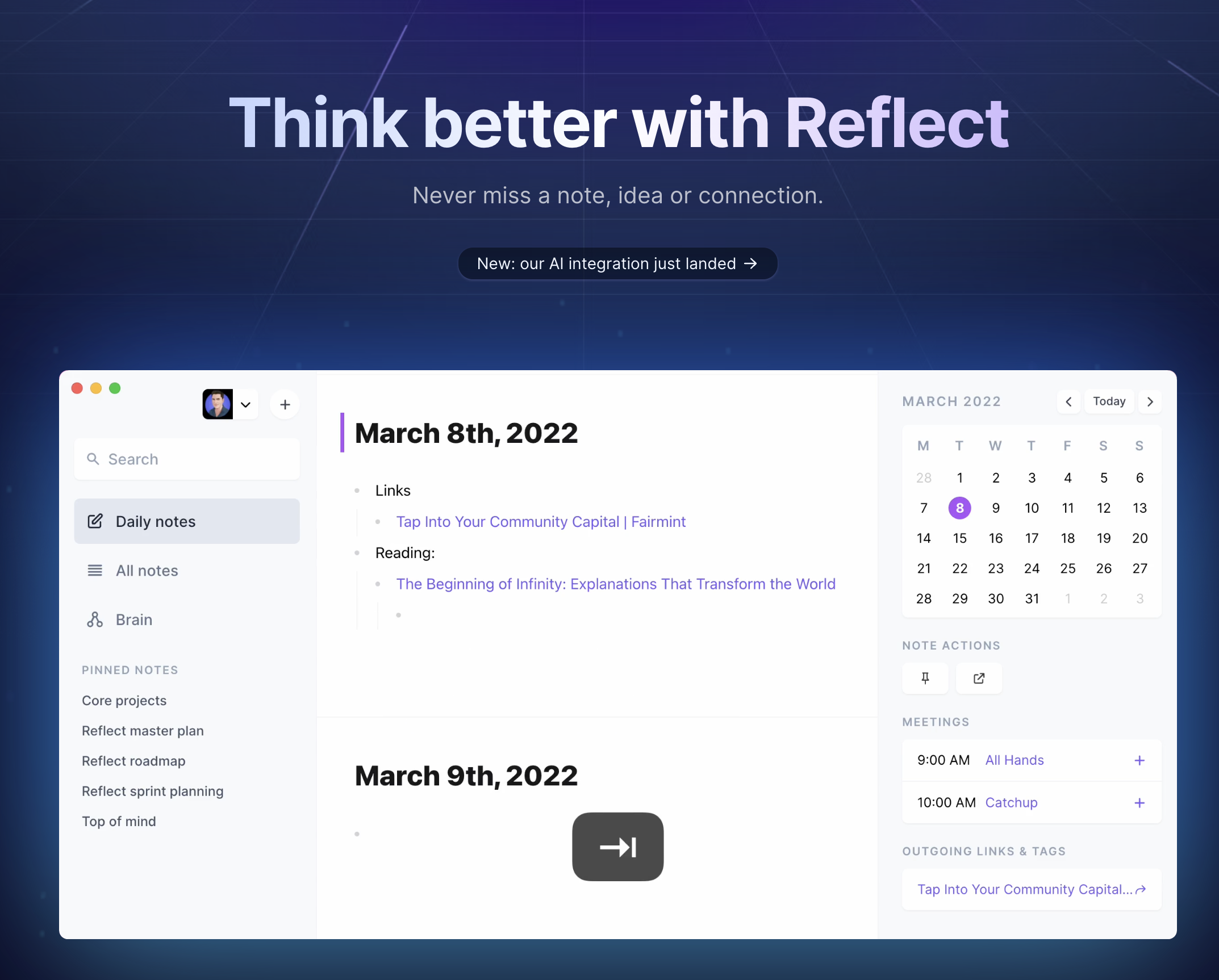 Reflect homepage screenshot