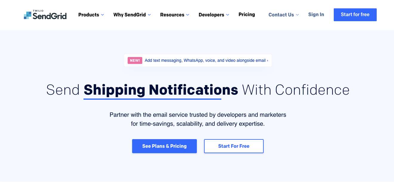 Sendgrid homepage