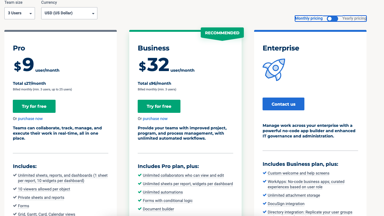 Smartsheet Pricing