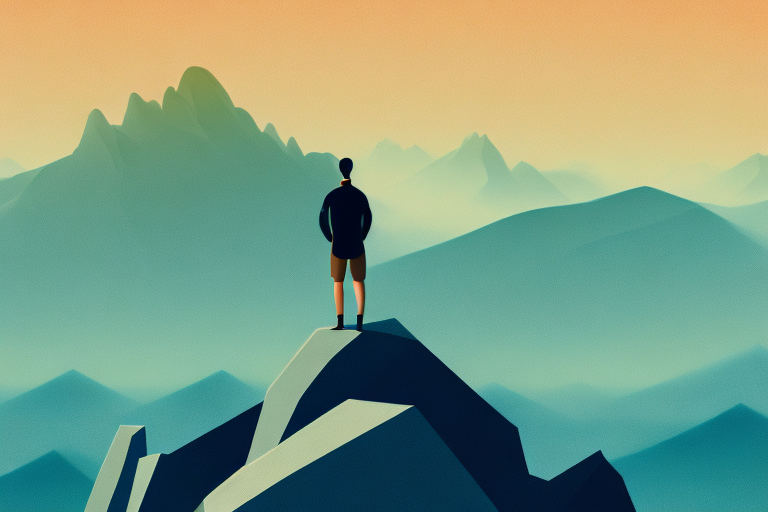 Solopreneur image guy on a mountain overlooking orange sunset