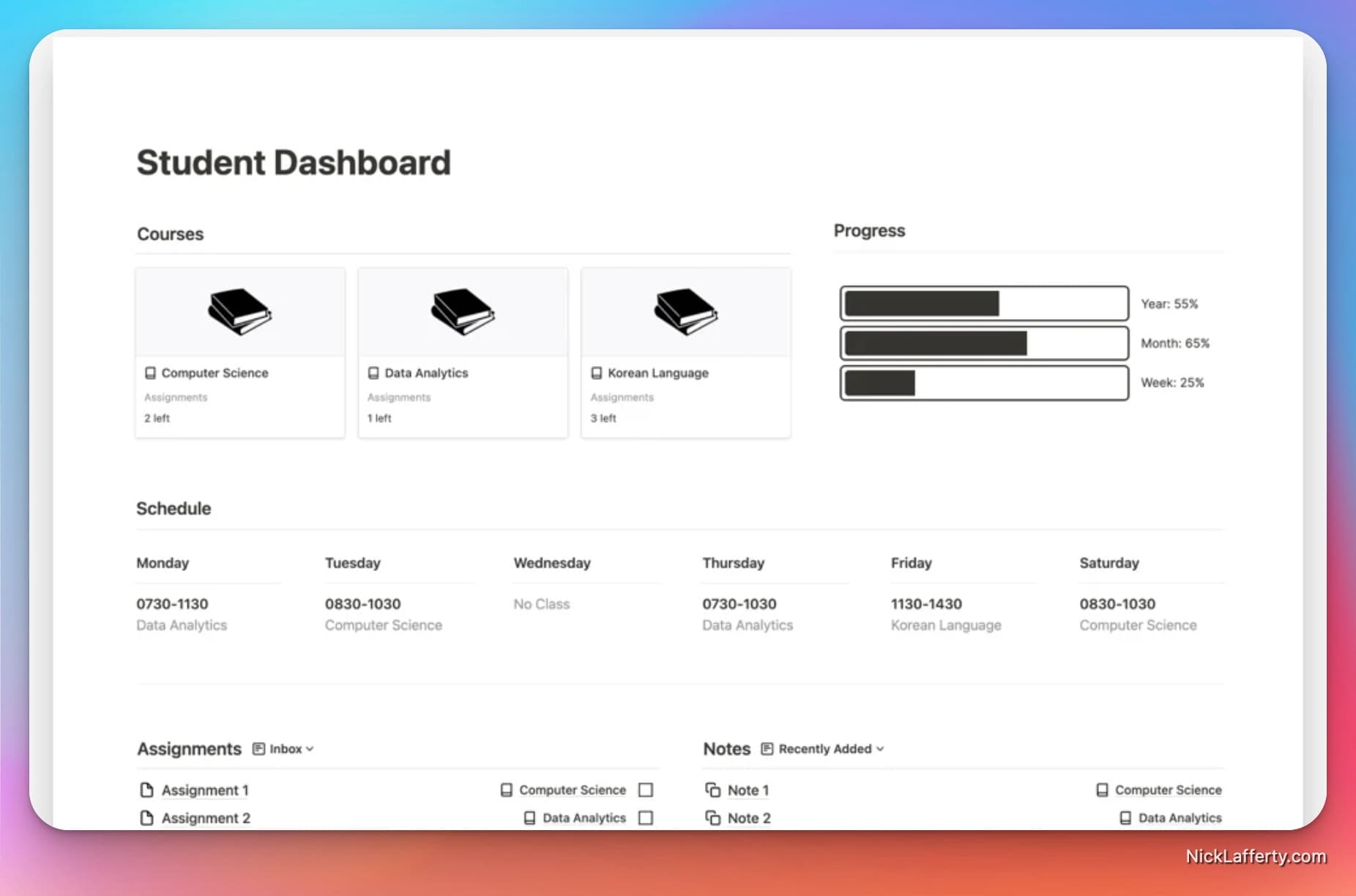 Notion Student Dashboard Template Ealso