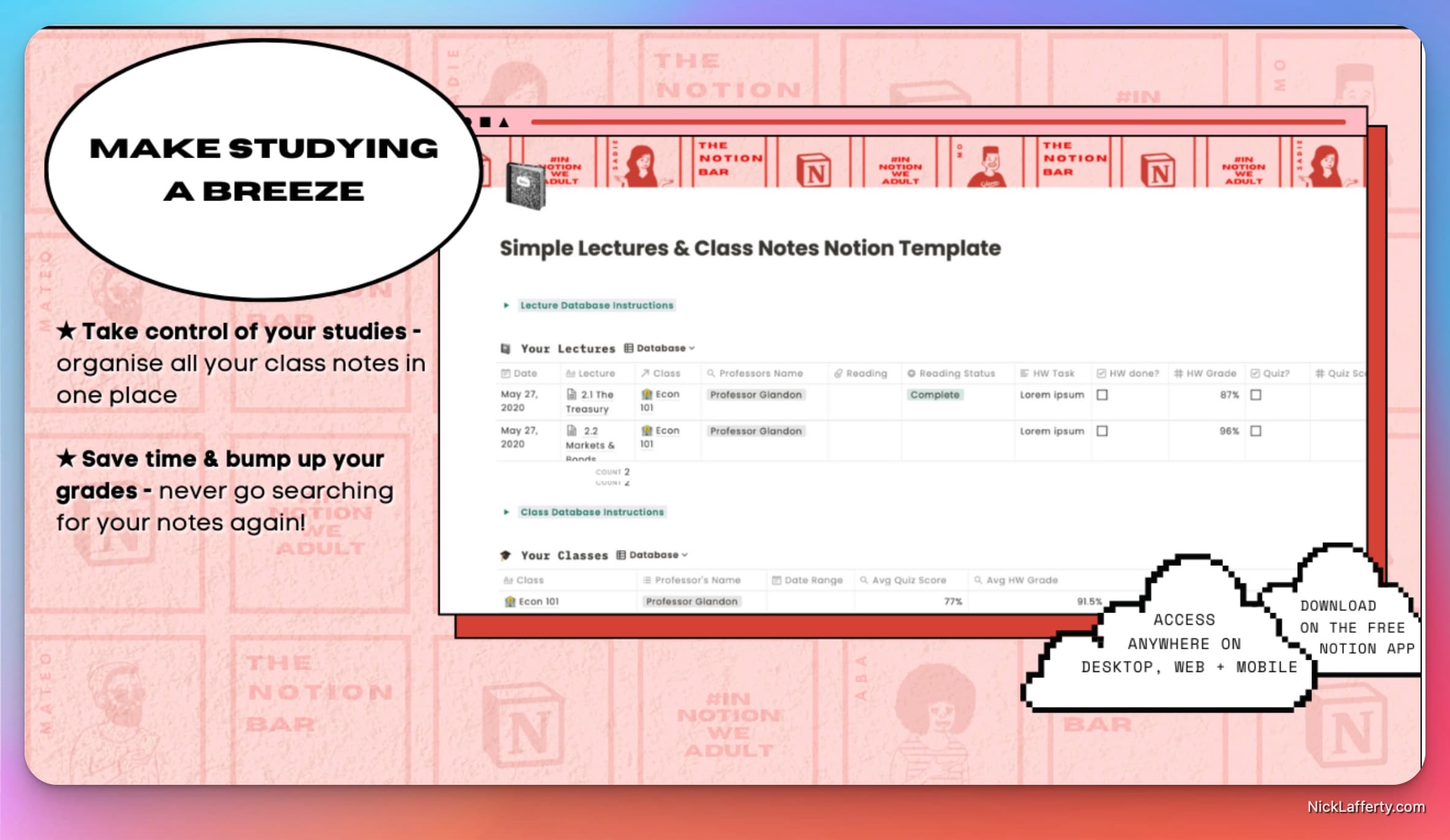 Simple College Student Dashboard Notion