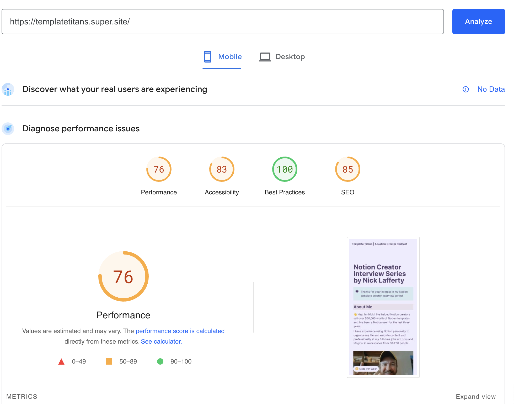 Super Page Speed Insights Score