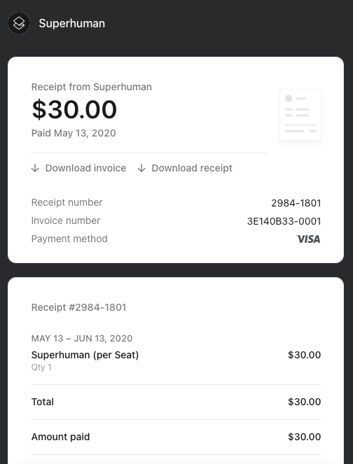 Superhuman 3 year receipt