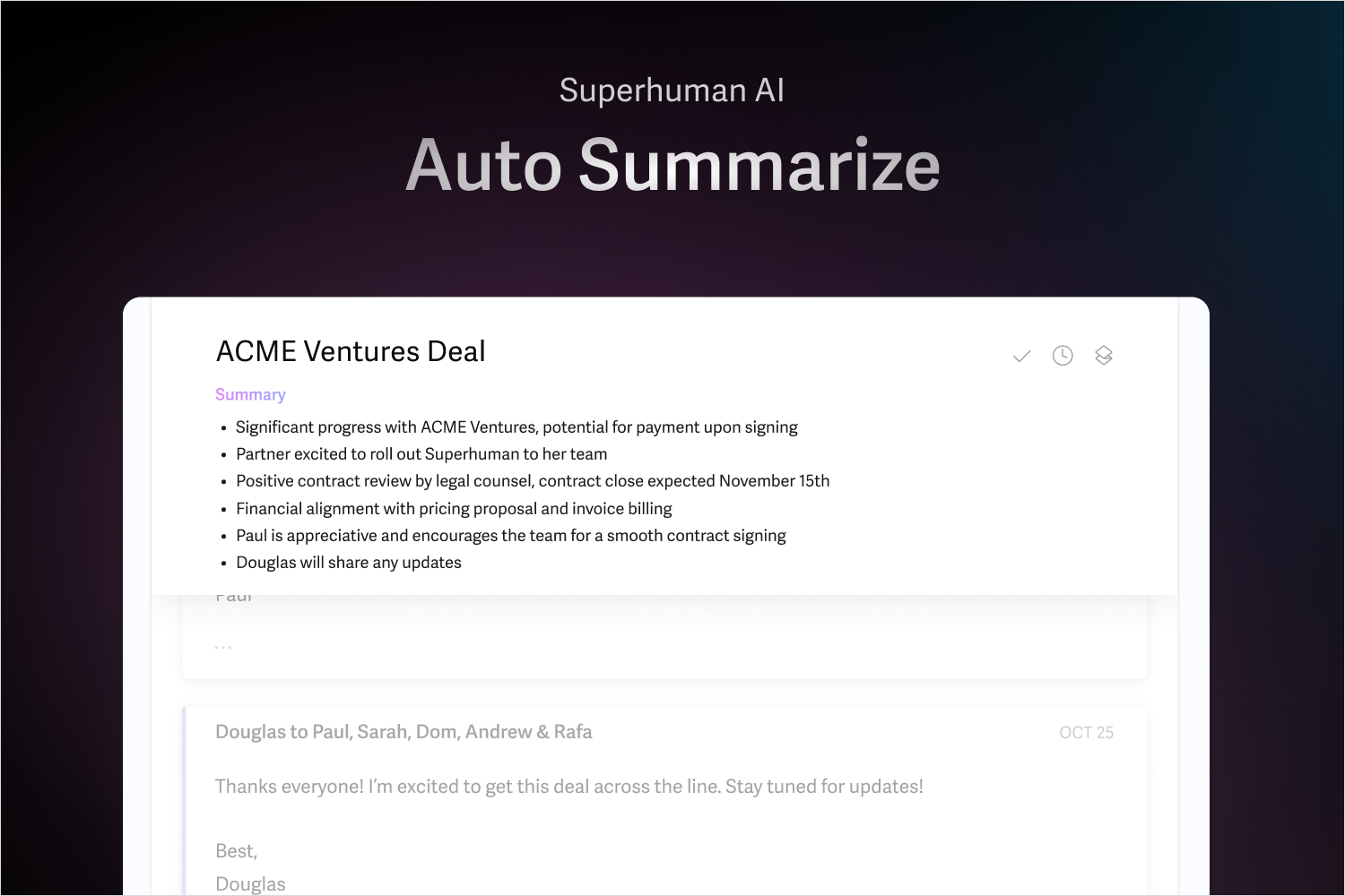 Superhuman Auto Summarize Feature Screenshot