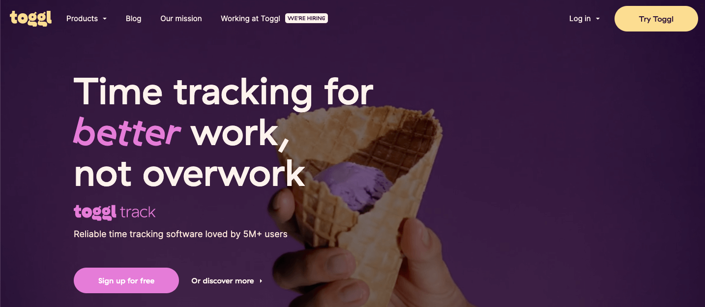 Toggl Homepage Screenshot