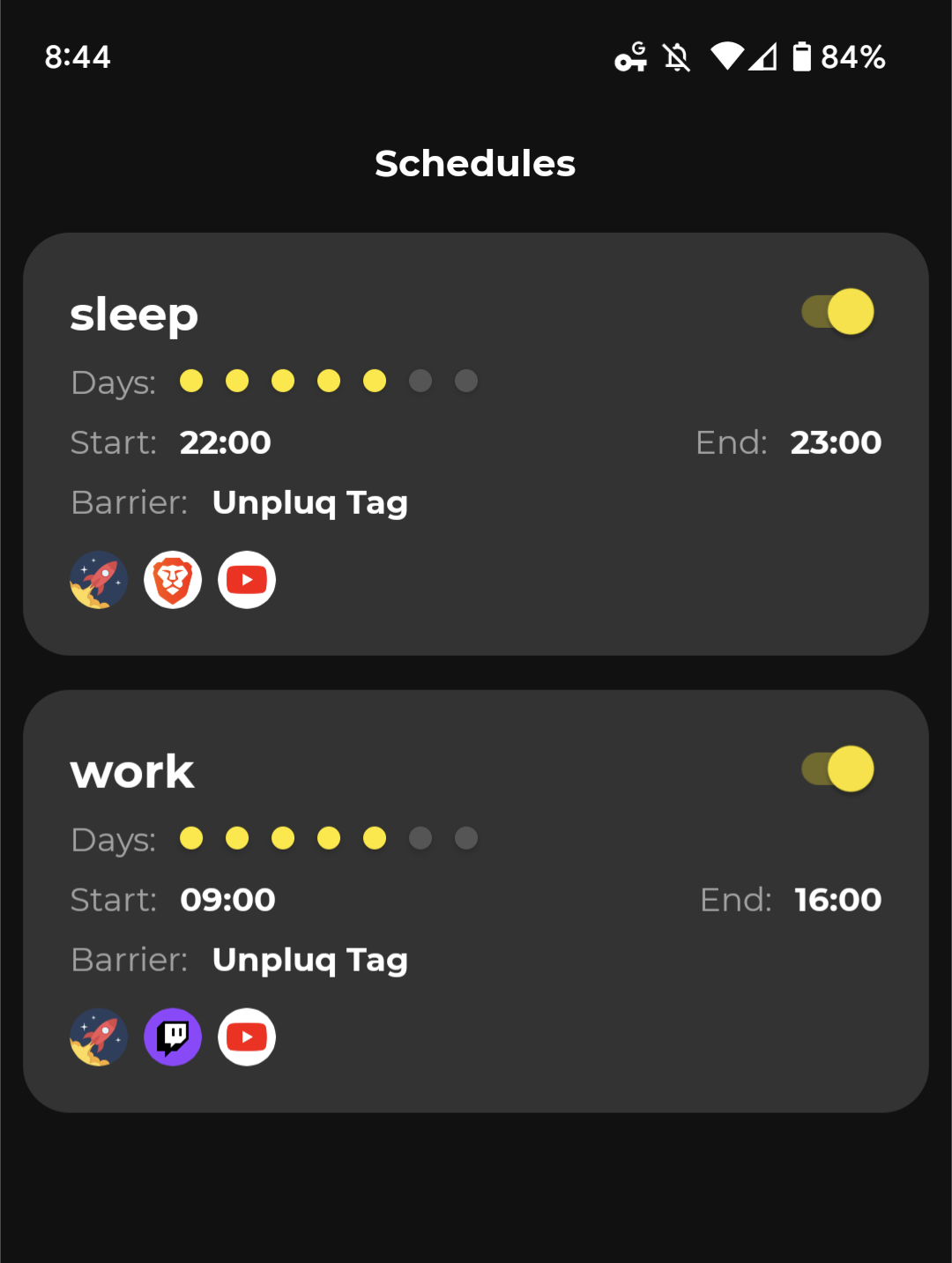 Unpluq schedule screenshot