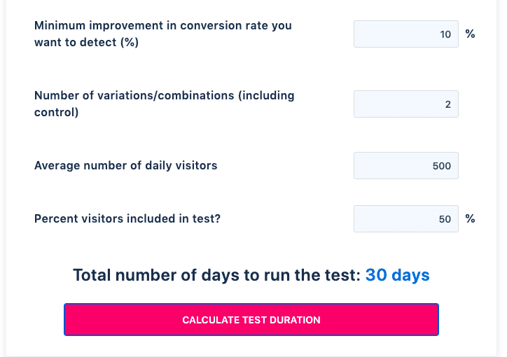 VWO AB Test Duration Calculator