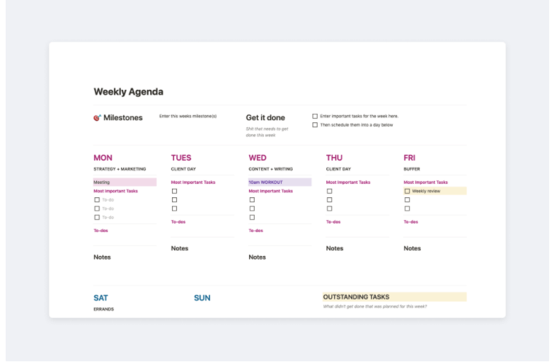 Notion Weekly Agenda