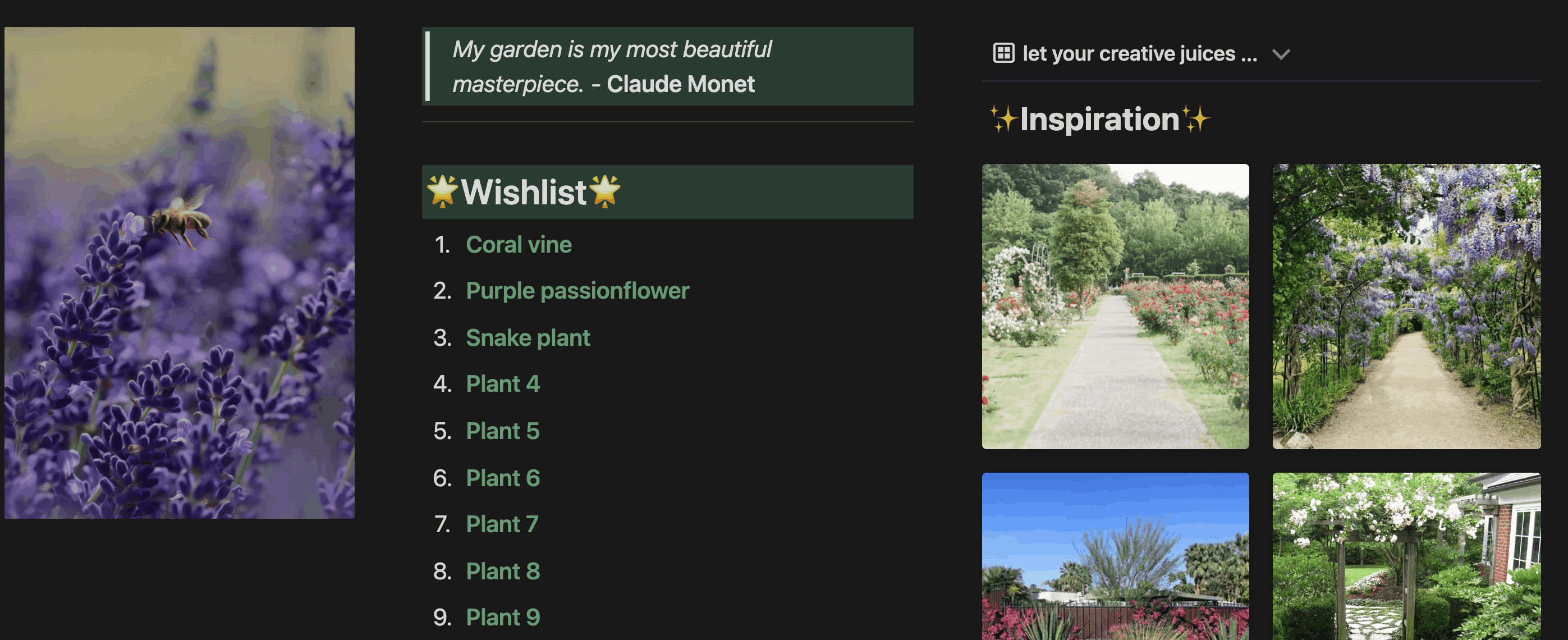 Plant Wishlist and inspiration image
