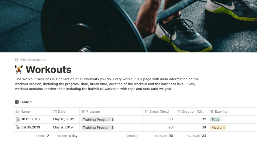 Notion Workout Tracker